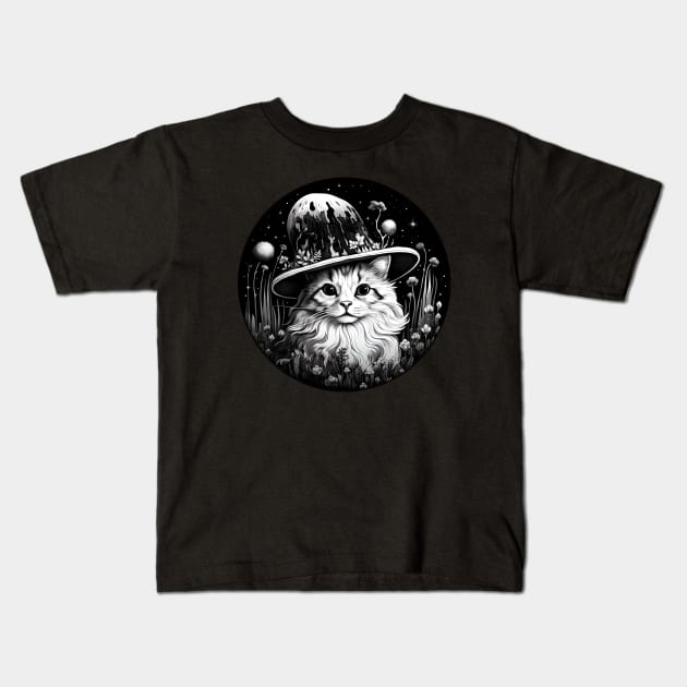 Surrealistic cat in the hat Kids T-Shirt by beangeerie